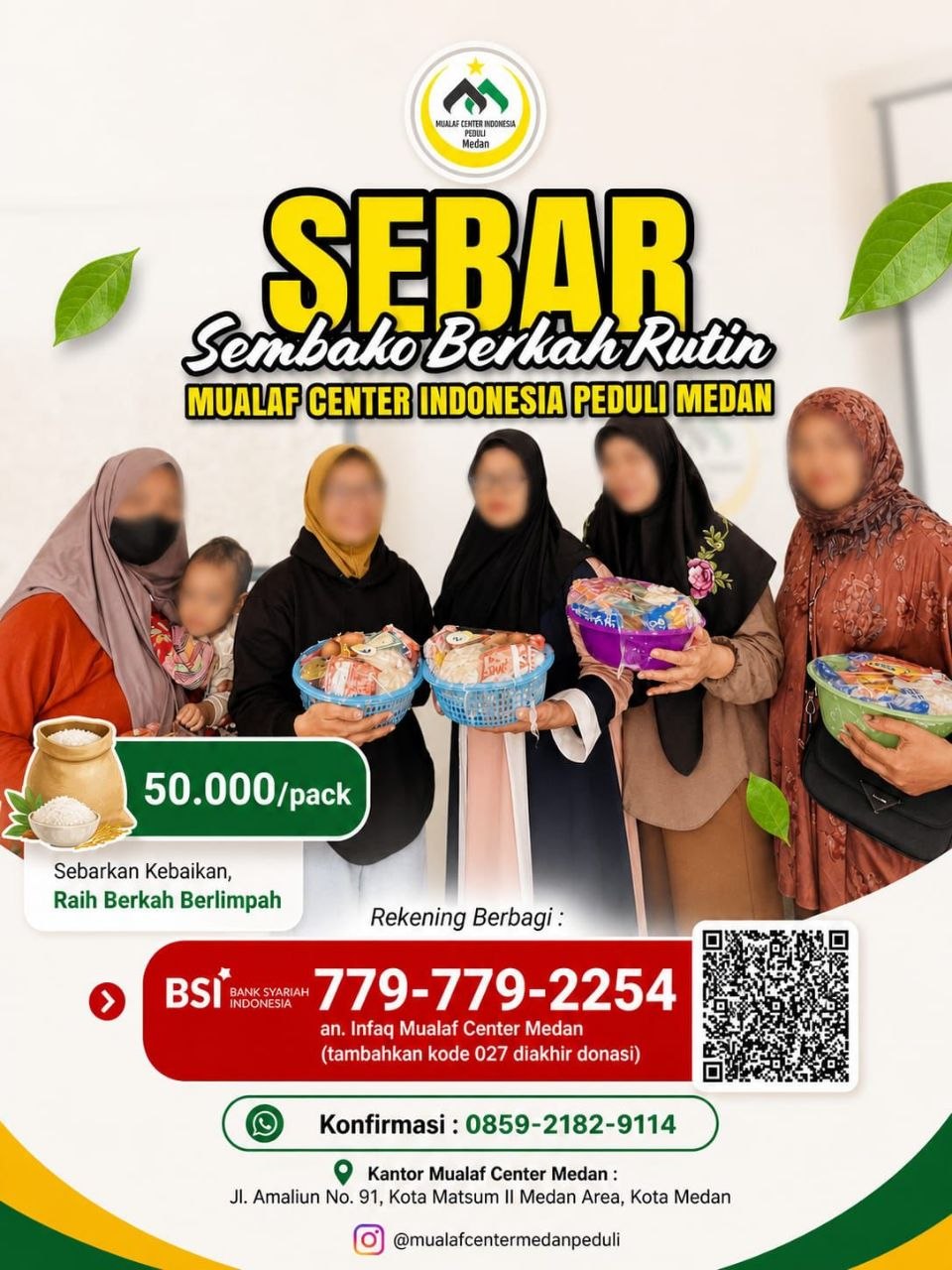 Infografis program Sembako Berkah Rutin dari Mualaf Center Medan.